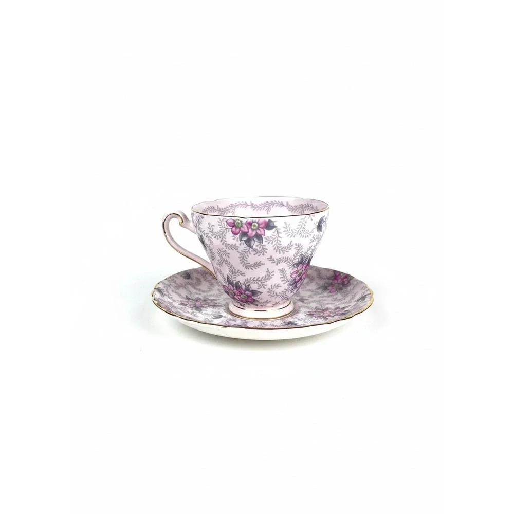 Tuscan Fine English Bone China Tea Cup and Saucer Pink Floral Gold Trim, 510H